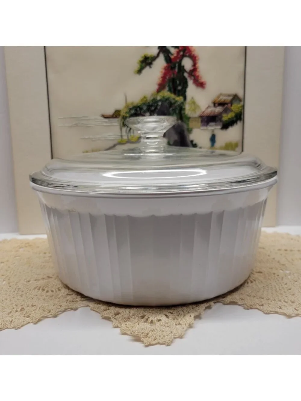 Corningware French White F-1-B Round Casserole w/ Pyrex Lid G-1-C